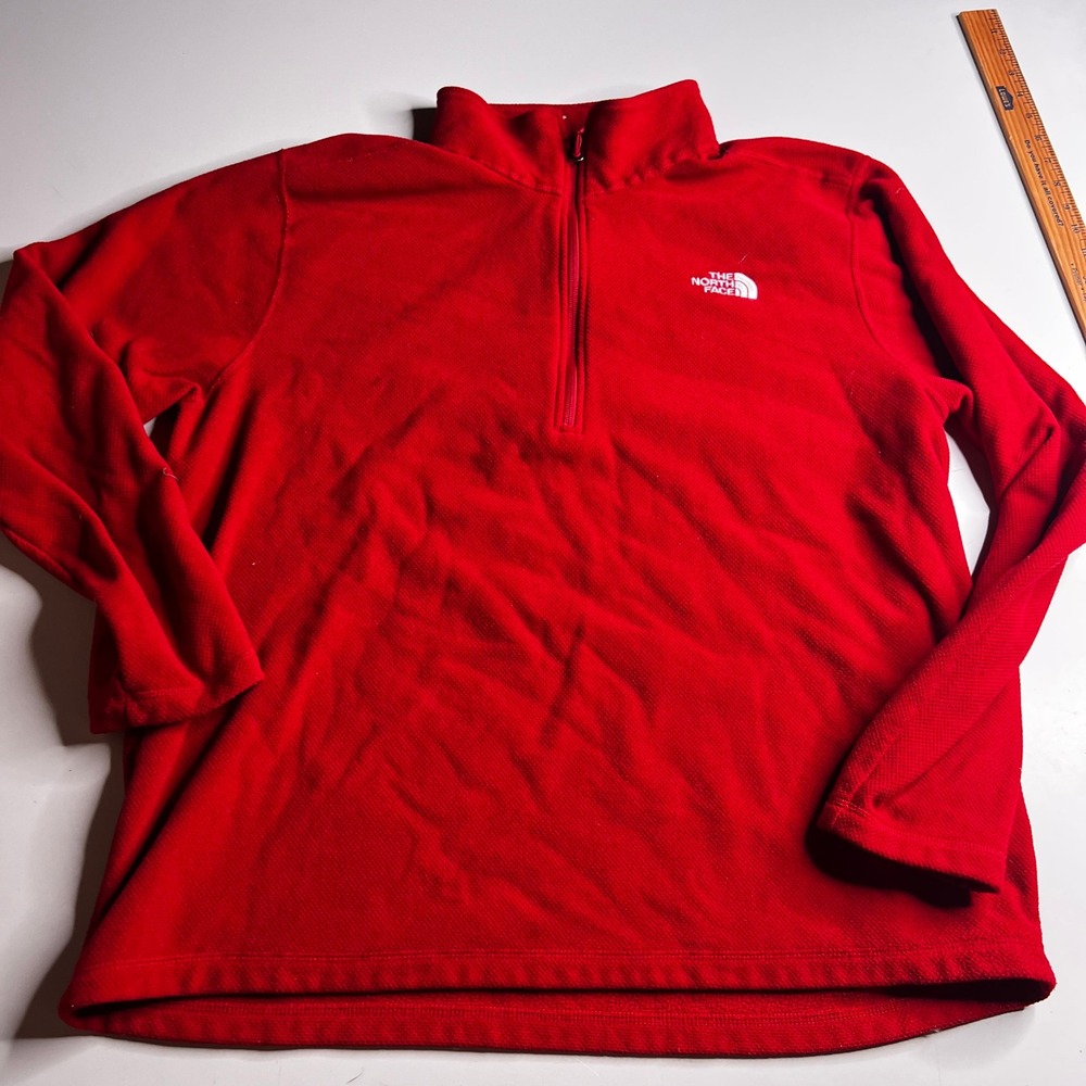 The North Face Mens XXL Red Textured Fleece Quarter Zip Pullover Sweater